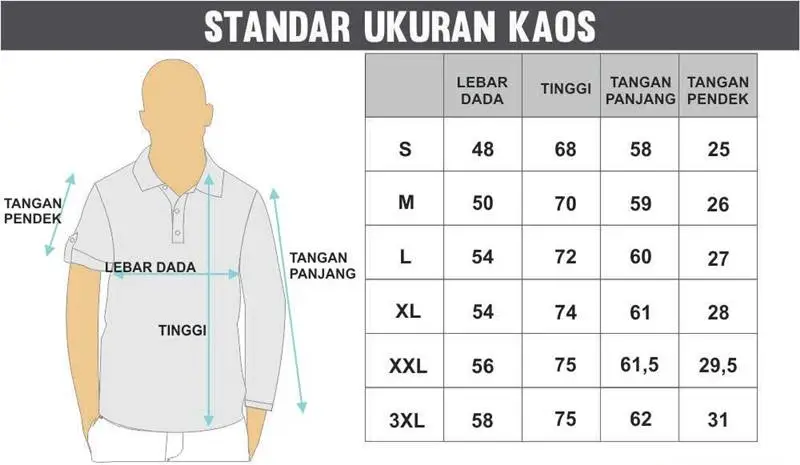 ukuran standar kaos wanita